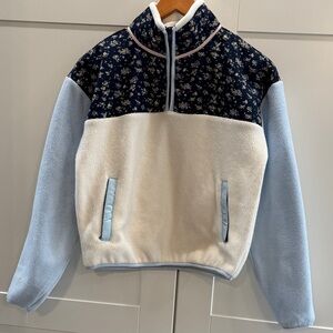 Thread & Supply Navy Floral Yoke Half-Zip Fleece Pullover - Light Blue & Cream